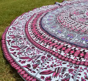 Bohemian Mandala Roundie Beach Melemparkan Besar Katun Handuk Pantai Pareo