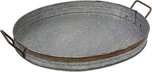 Plateau de service en métal galvanisé gris avec bordure brune élégante Parfait pour la maison et les accessoires de restaurant Poignées légères - Product Image 2