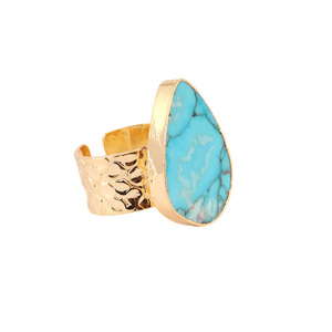 Bague en turquoise bleue en gros, bague à bande épaisse réglable, bijoux en laiton doré, bagues de créateur tendance, bague unisexe, cadeau - Product Image 5