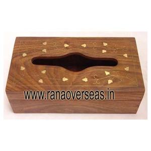 Boîte à mouchoirs en bois sous forme rectangulaire, 25 pièces, fait à la main, avec incrustation en laiton, de couleur marron - Product Image 1