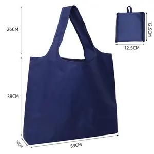 Logotipo personalizado poliéster reciclável sacolas dobráveis 210 Rip stop nylon presente tote bag dobrável poliéster mercearia sacola de compras