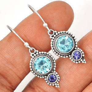 Pendientes de Topacio Azul con Diseño Elegante, Plata de Ley 925 Maciza, Joyería Hecha a Mano de Estilo Vintage, Fabricación al por Mayor - Product Image 1