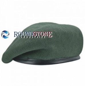 Dark Green 100% Wool Fashion Casual Sports Beret with Lined Leather <b>Band</b> Unisex Four Seasons <b>Hat</b> - Product Image 3