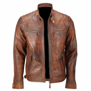 Veste de motard pour hommes, en cuir de vache marron, fermeture éclair, de haute qualité, disponible en toutes les couleurs - Product Image 1
