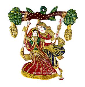 NIRMALA HANDICRAFTS - Artesanía Metálica Meenakari, Árbol de Radha Krishna, Arte en Esmalte Hecho a Mano, Decoración de Pared, Ídolo de Dios Hindú Indio - Product Image 1