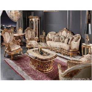Meubles de salon de luxe faits à la main, taille king size, finition or antique royal, meubles de salon en teck, ensemble de canapés Dallas - Product Image 1