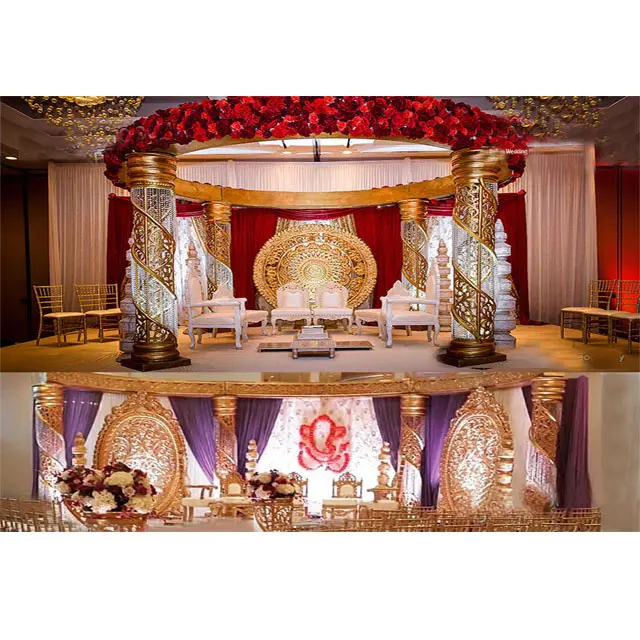 Mandap de cristal con temática de boda gloriosa, para escenario, de cristal dorado, de fibra real