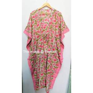 Handblock Printed Summer Casual Cotton <b>Girls</b> <b>Kaftan</b> Dress Handmade Bohemian Style Evening Sleep Gown <b>Kaftan</b> Dress - Product Image 3