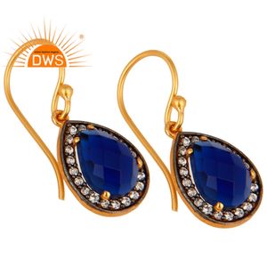 ลูกแพร์ธรรมชาติรูปร่างสีฟ้าคอรันดัมต่างหูผู้ผลิตเครื่องประดับ18พันทองชุบเงินสเตอร์ลิงต่างหูเครื่องประดับผู้ค้าส่ง - Product Image 2