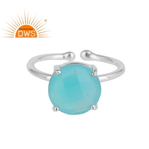 Aqua Chalcedony Gemstone <b>Adjustable</b> Cocktail <b>Ring</b> Jewelry Manufacturer Prong Set 925 Sterling <b>Silver</b> Jewelry - Product Image 1