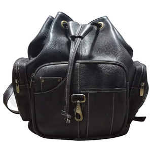 Sac à dos en cuir véritable avec cordon de serrage, sac à dos en cuir de qualité supérieure, Design personnalisé, grand sac à dos noir en cuir pour femmes - Product Image 1