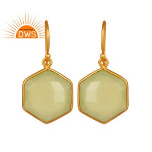 Vnox — boucles d'oreilles pendantes hexagonales en calcédoine, bijou pendant en argent Sterling plaqué or 18k, vente en gros - Product Image 1