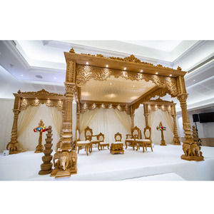 Mandap Tradicional del Sur de la India, Maravillosa Decoración de Boda Hindú para Fiestas, Mandap de Madera de Estilo Artificial para Ceremonias en EE. UU. - Product Image 1