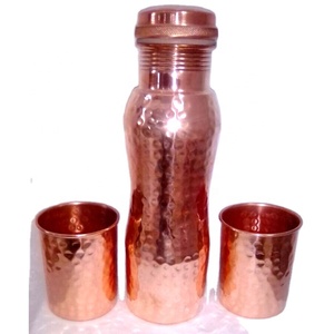 Traditional Design <b>Set</b> of 1 Hammered Copper Water Bottle With <b>2</b> Copper Bottle Premium Quality Copper Water Bottle for Sale - Product Image 1