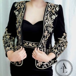NEWLY TRENDY---DESIGN of EMBROIDERY of DABKA, CRYSTAL BEADS,GLASS STONE WORK on VELVET <b>JACKET</b> DRESS @ 2021 - Product Image 1