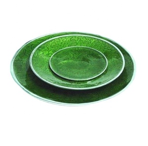 Venta caliente Floral Relieve Cuenco de aluminio fundido con esmalte verde Esmalte de aluminio Cuenco para servir Ensalada Esmalte Cuenco para servir - Product Image 1