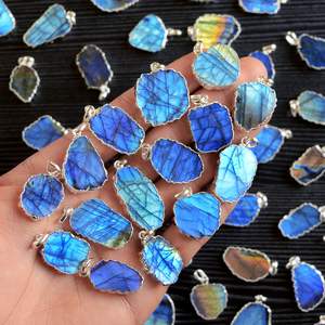 Labradorite Bleu Granit Dalle Laiton Suspension Boule Cuivre Galvanoplastie Collier Ras Du Cou Argent et Or Matériaux Principaux - Product Image 2