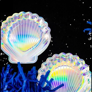 <span class=keywords><strong>Assiette</strong></span> en papier jetable à thème sirène marine holographique laser en forme de coquille - Product Image 1