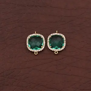 Belas apatite, cz conectores de moldura de pedra preciosa, 15 mm ajuste de prong almofada, conectores de isca dupla, fazendo jóias pingente de charme