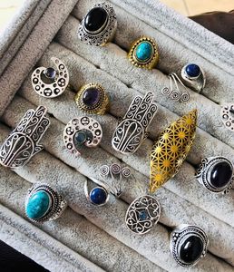 <b>Silver</b> Plated Moonstone Mix Shape Designs <b>Rings</b> <b>Adjustable</b> Stone <b>Ring</b> - Product Image 2