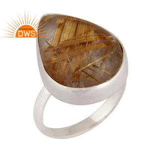 Pear Cut Genuine Golden Rutile <b>Quartz</b> Gemstone <b>Ring</b> Jewelry Wholesaler 925 Sterling Silver Chunky Girl <b>Ring</b> Supplier - Product Image 2