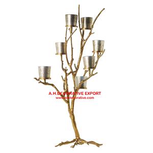 Bougeoir d'arbre de branche d'or avec centre de table de mariage votif en verre - Product Image 1