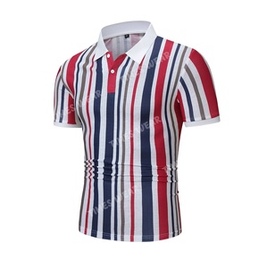 Camiseta de alta calidad para hombre, Polo a rayas de colores aleatorios con 2 botones - Product Image 3