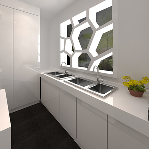 Mobile da <span class=keywords><strong>Cucina</strong></span> Bianco Lucido <span class=keywords><strong>con</strong></span> Isola e Credenza in Legno dal Design Semplice - Product Image 2