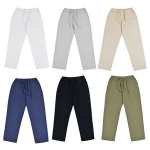 Pantalones rectos de lino y algodón para hombre, pantalón transpirable con cordón, diseño con múltiples bolsillos, para la playa, venta al por mayor - Product Image 6