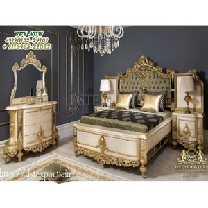Meubles de chambre de princesse Style français, Collection de meubles de chambre à coucher européen, lot de 5 pièces, lit classique métallique Antique en or - Product Image 1