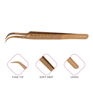 Gold Diamond Cut Design Wide Curved Tip Tweezer for Eyelash Extensions Private Label, Eyelash Extension Wide Curved Tip Tweezer - Product Image 1