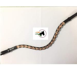 Banda Frontal Ecuestre de Lujo y Tendencia, Marca Trainer Choice, con Cristales Ovalados en Oro Rosa, Cinta Adhesiva Abierta y de Cuero para Caballo - Product Image 2