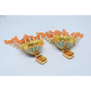 partywear meenakari handmade brass golden matte finishing stone <b>stud</b> long jhumki hoop earing for <b>girls</b> and women - Product Image 2