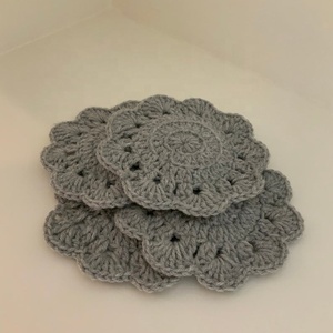 Crocheted Cotton <b>Round</b> Table Coaster Set Gray Washable Home Decor Simple Style - Product Image 1