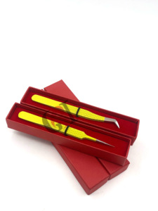 Pince à épiler d'extension de cils droite Pro en acier inoxydable de revêtement en poudre jaune de haute qualité avec votre propre outil de beauté de Logo personnalisé - Product Image 6