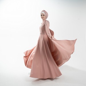 Islamic Modest Dress with <b>Cape</b> Pink Hydrangea Slim Fit Abaya Dress with Embroidery for <b>Women</b> From Manufacturer - Product Image 2