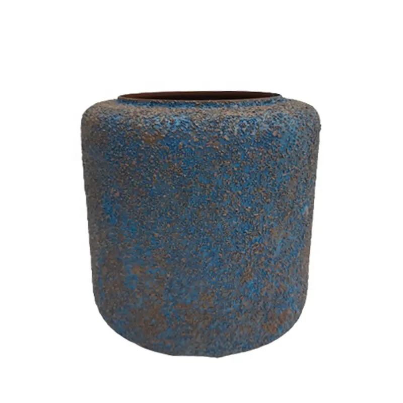 Pots de jardin ronds en fer, motif de fleurs, Texture bleue, finition plastique plastique, pour décor de jardin, fait à la main, tailles Standard, 2022