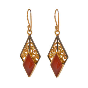 Bijoux en argent sterling 925 plaqué or rhodié noir Boucles d'oreilles pierre précieuse onyx rouge Bijoux pour femmes - Product Image 1