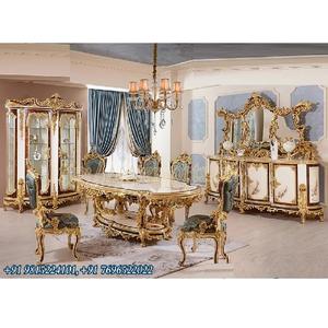 Ensemble de table à manger moderne en teck massif sculpté de luxe, design royal indien, meubles de décoration intérieure durables - Product Image 1