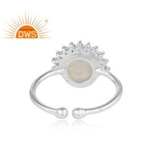 Bague en argent Sterling pur 925 naturel pour femme, bijou empilable, pierre arc-en-ciel et lune, fabrication de bijoux, nouvelle collection - Product Image 3