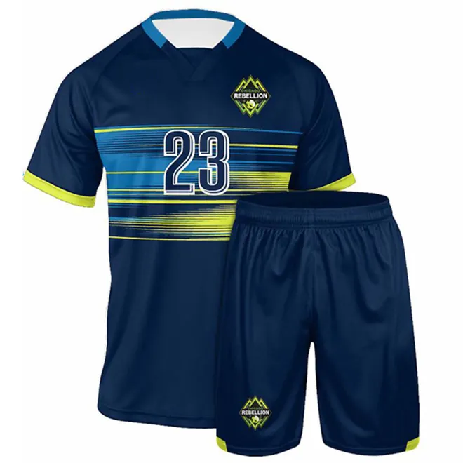 Online wholesale high quality OEM 100% Polyester Custom new Design team sport training Jersey Uniform full Set mens Soccer Kit
