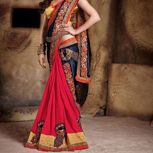 Self Designed Party Wear Designer Saree brodé en soie avec vêtement chemisier - Product Image 1