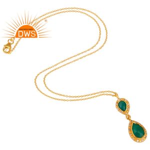 Topacio verde ónix conjunto de piedras preciosas colgante nuevo diseñador 18K chapado en oro Cadena de plata collar joyería proveedor colección Vintage - Product Image 3