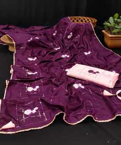 Sari de designer Bollywood, travail de miroir, motif floral, tissu de soie doux, imprimé numérique, couleur marron, avec blouse, vêtements indiens - Product Image 5