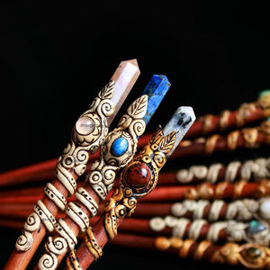 Bâtons de cheveux en bois, 100 pièces, pierres précieuses naturelles mélangées, tour de pierres, bijoux de cheveux en polymère, vente en gros - Product Image 6