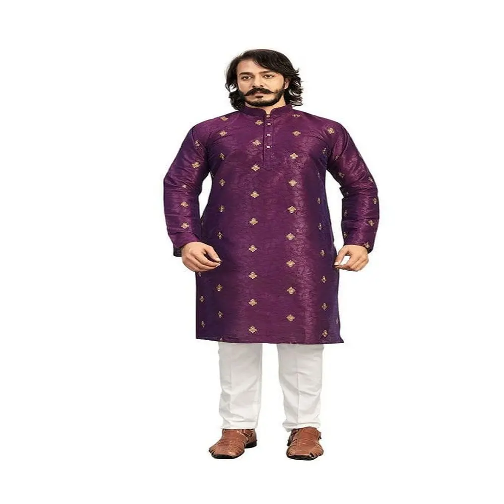 Bộ Đồ Ngủ Kurta Bằng Lụa Cho Nam, Bộ Pathani Kurta Và Churidar Thiết Kế Cổ Áo Họa Tiết Bollywood Thời Trang