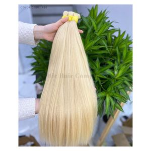 Extensión de cabello humano Remy 100%, cutícula virgen estirada doble alineada, onda recta sedosa, trama de cabello de Color Rubio suave y fino - Product Image 2