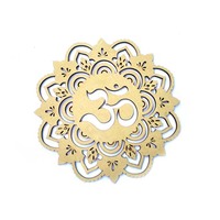 Fleur de lotus ronde en MDF découpée au laser, gravée au laser, avec Om et flammes, pour usage spirituel et religieux, décoration intérieure