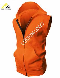 Haut de sport sans manches personnalisé pour homme, 340 grammes, 100% coton tricoté, doublé, grande taille, avec capuche et logo imprimé en relief, design uni et élégant - Product Image 4