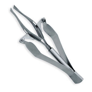 Pinzas automáticas de acero inoxidable para cejas y pestañas inclinadas rectas satinadas, puntas redondeadas, herramienta para desplumar cejas - Product Image 1